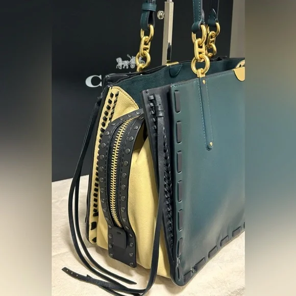 COACH Dreamer 34 ColorBlock Whipstitch Shoulder Bag in Evergreen - Picture 4 of 15